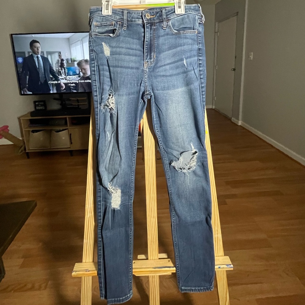 Hollister Distressed Skinny Jeans - Denim Blue